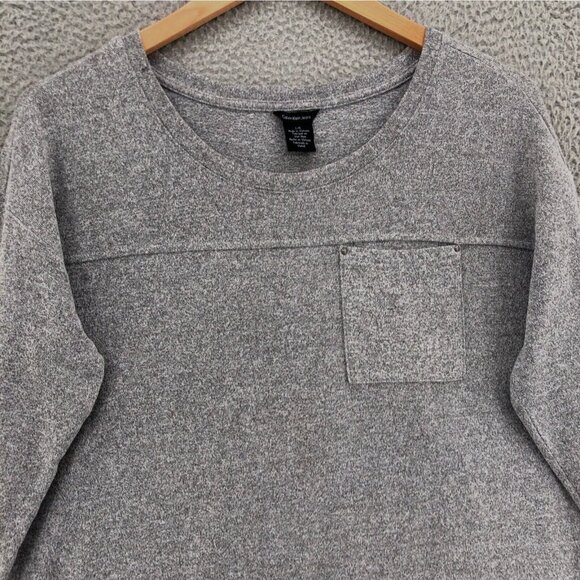 Calvin Klein Sweater Womens Large Gray Heather Pocket 3/4 Sleeve Casual Slouchy - Picture 2 of 11